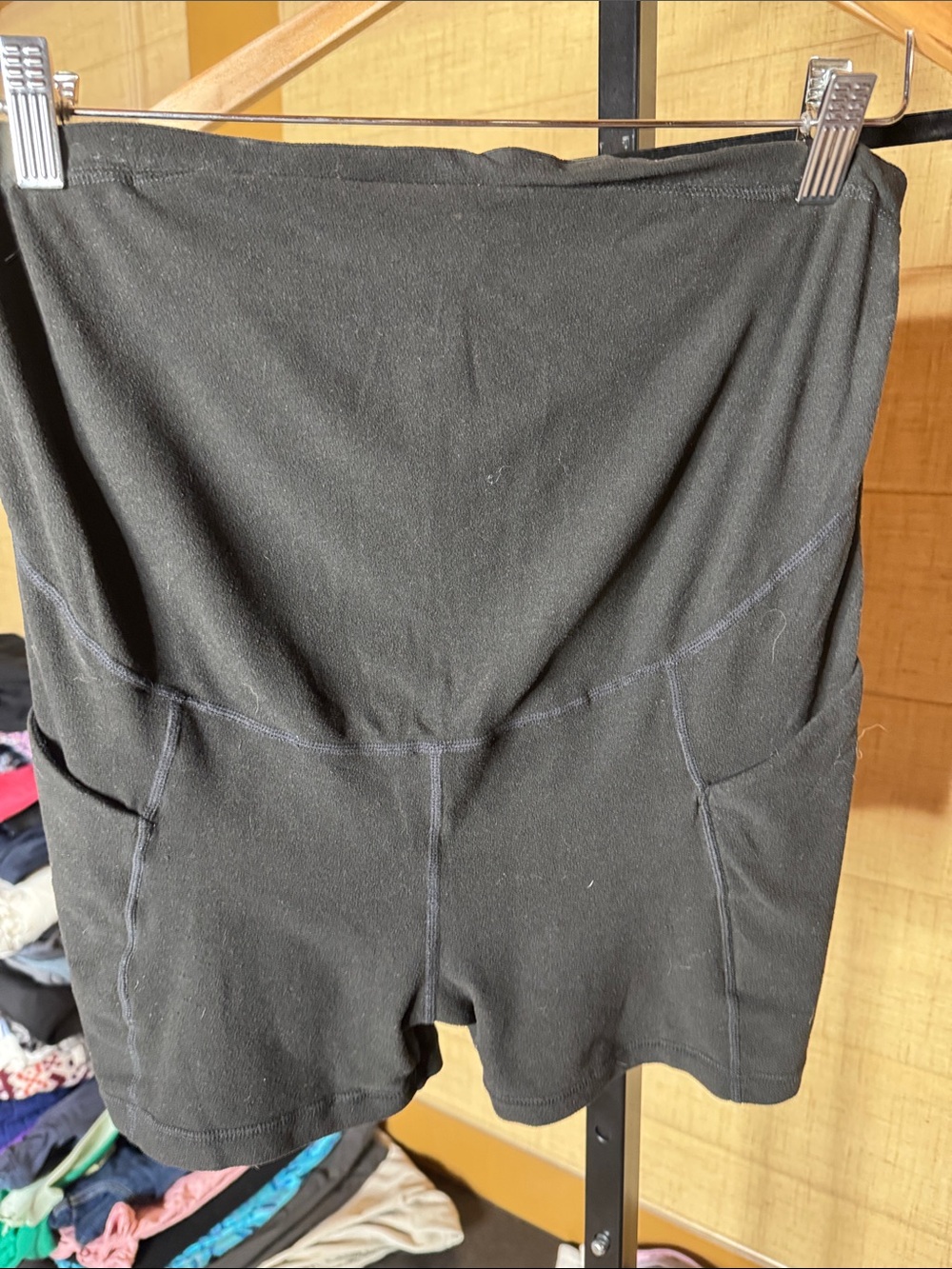 Foucome Over-the-Belly Maternity Bike Shorts Black Side Pocket Size S - Picture 2 of 6